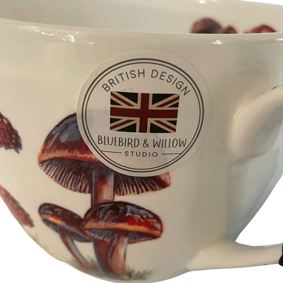 Mushroom Coffee Mugs Tea Cups Bluebird and Willow Bone China 4-pc - Picture 15 of 16